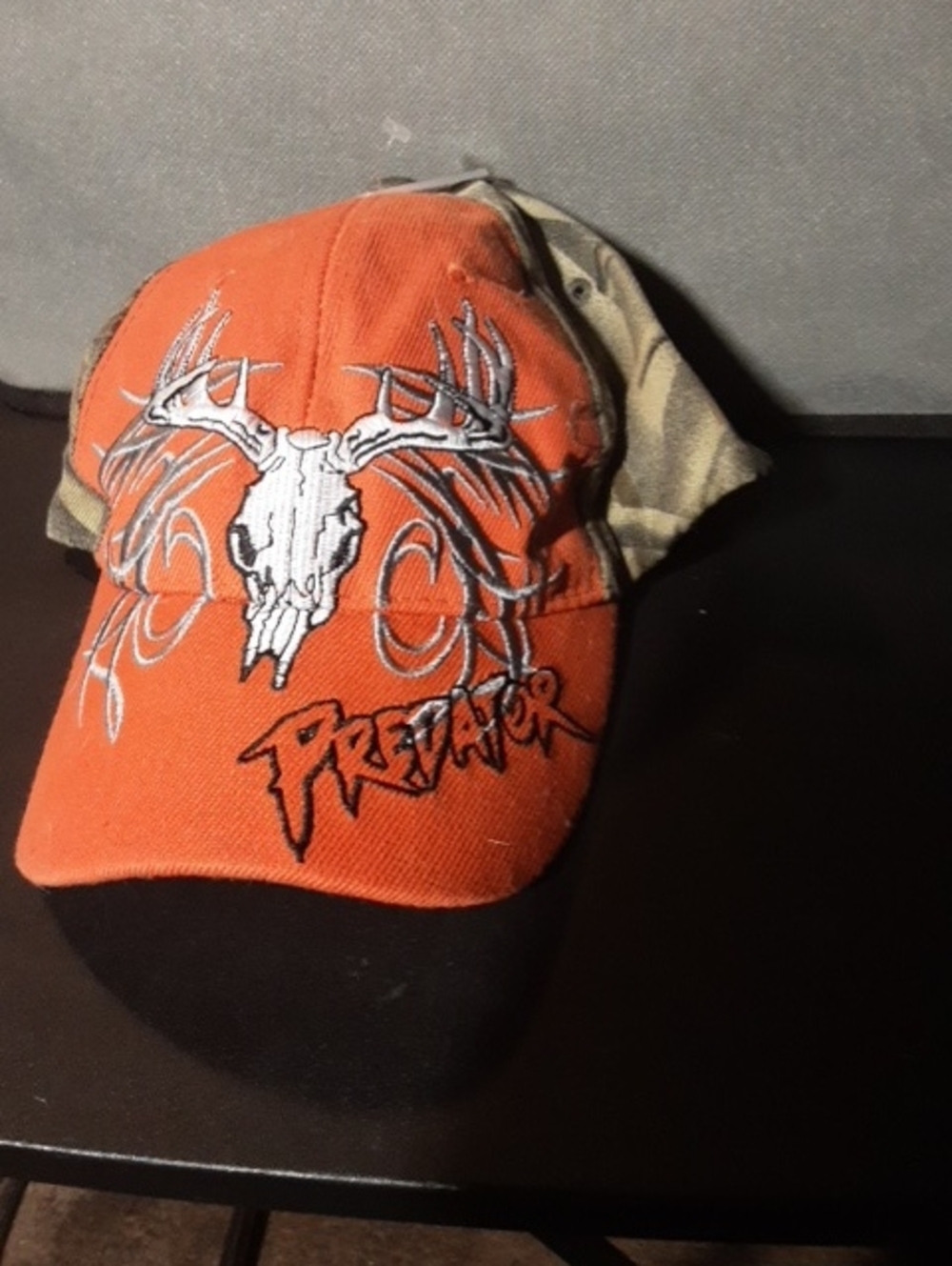 Orange & Camo Men's Baseball Cap - Embroidered Skull